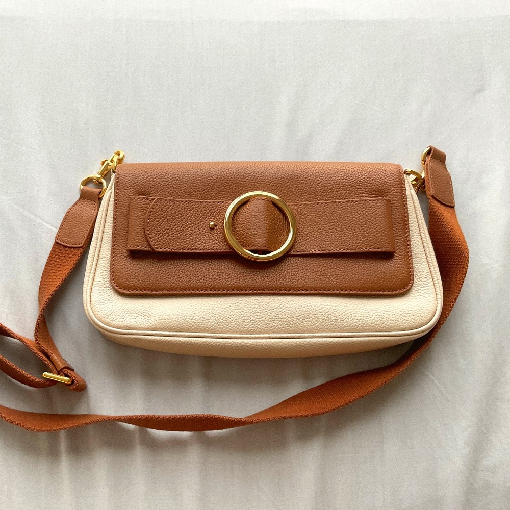 Parisa Wang Allured Baguette Bag, Crossbody bag, cream and brown
